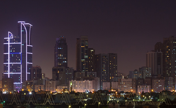 Sharjah skyscrapers in the evening