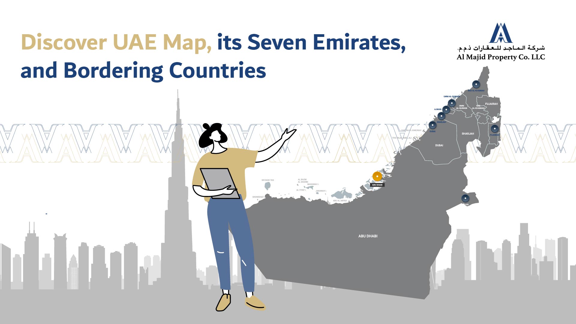 UAE map, its seven emirates, and bordering countries 